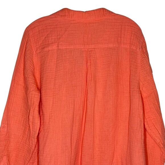 Chico's Orange Long Sleeve Button Up Shirt Roll Tab Sleeve 100% Cotton - Picture 5 of 11